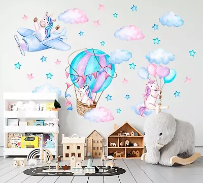 Unicorn Hot Air Balloon Helicopter Removable Wall Decal Sticker For Girl Gift • $47.50