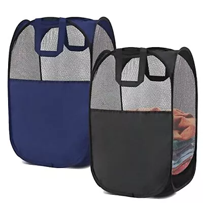 2 Pack Foldable Mesh Laundry Baskets Pop-Up Dirty Clothes Storage With Handles • $14.99