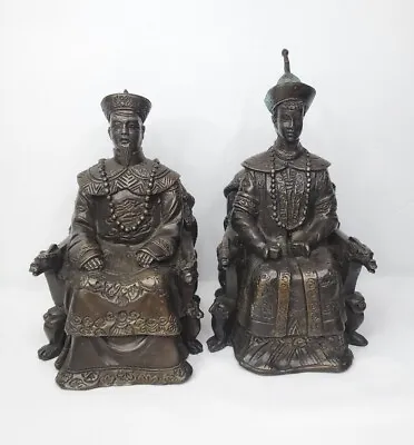 Bronze Seated Emperor And Empress Set | Qing Dynasty | Dragon Arm Rests Lion Paw • $2499.99