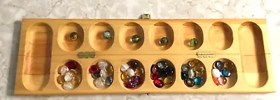 Wooden Mancala Folding Board Game 43 Flat Marbles 5 Round Marbles Various Colors • $12.99