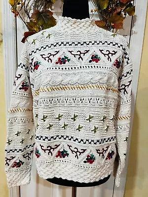 Marisa Christina Sweater Size Medium Knitted By Hand Vintage Cottagecore • $22.95