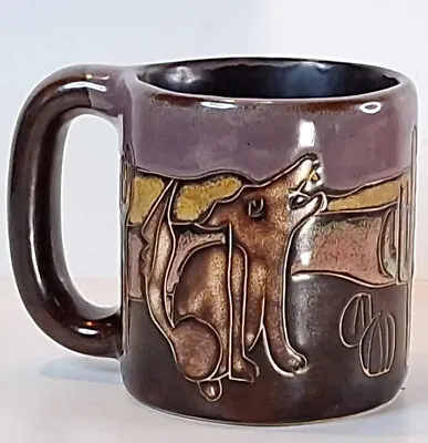 Wolf Coyote Cactus Coffee Mug Pottery Purple Signed Stoneware Design By Mara • $19.95