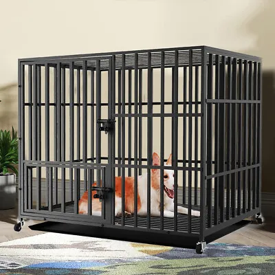 Heavy High Dog Crate XXL Dog Kennel Cage W/ Tray Thicker Metal Slat Constructure • $209.98