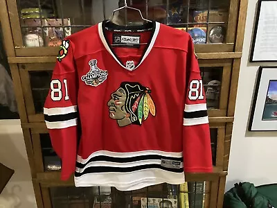 2013 Marian Hossa #81 Chicago Blackhawks Red CUP Patched Jersey SZ Youth L/XL • $41.39