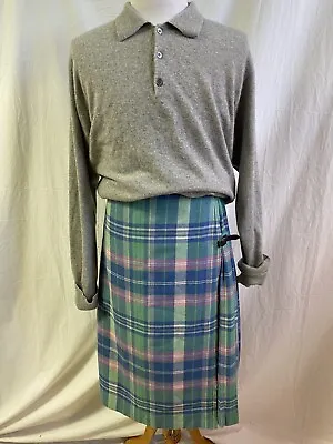 Vintage Glenisla Women's Pink & Blue Plaid Wool Kilt Made In Scotland 32-34  • $42