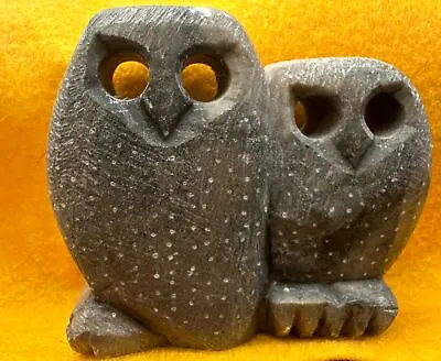 Owl Paperweight Sculpture Mid Century Modern Carved Owl Pair Soapstone Decor • $14.99