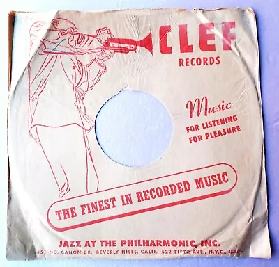 CLEF RECORDS Illustrated 10-inch Paper Sleeve For 78s Jazz At The Philharmonic • $9.99