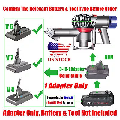 1x Adapter Upgrade Dyson V6 Vacuum To Porter Cable 20v MAX (Not Old 18v) Battery • $23.68