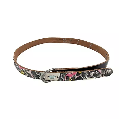 Ed Hardy Vintage Y2K Womens Leather Belt Size Large Rhinestone Skull Black Bling • $40