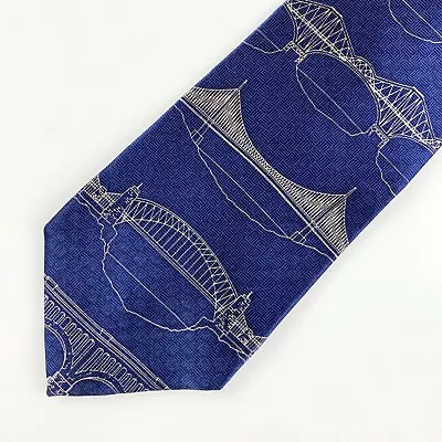 Architectural Bridges Blueprint Blue Silk Neck Tie By Josh Bach • $39.99