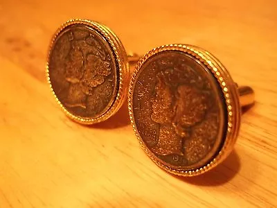 GENUINE 90% SILVER MERCURY DIME COIN CUFFLINKS Unpolished Groomsman Gift 1939 • $29.99