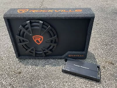 Rockville RVS12A 12  Slim Car Subwoofer Enclosure & Power Acoustik Amp Untested • $139.99