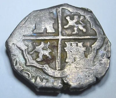 1600's Spanish Silver 2 Reales Genuine Antique Pirate Treasure Cob Cross Coin • $204.95