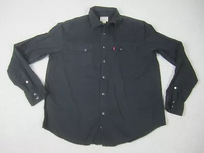 Levi's Shirt Men Large Black Pearl Snap Casual Button Down Double Pocket Red Tab • $24