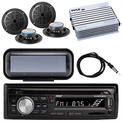 Bluetooth Marine Radio MP3/USB CD AM/FM + Cover 4x 4  Speakers Amp Antenna • $180.49