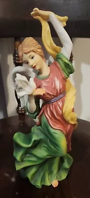 O'Well Porcelain Angel In Red And Green Dress With Dove On Her Hand • $15
