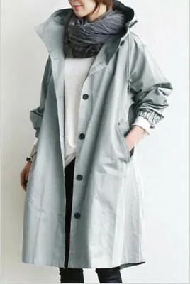 UK Women Oversized Hooded Windbreaker Fashion Long Jacket Loose Coat Trench Coat • £18.55