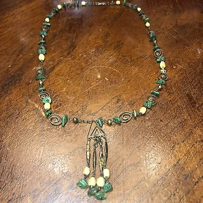 Vintage Southwestern Artisan Necklace Sterling Malachite & Horn/bone Beads 925 • $44.50