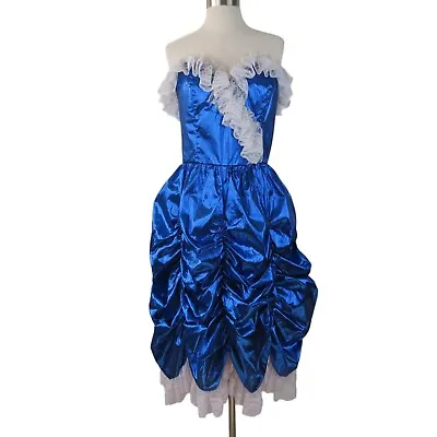 VINTAGE 1980s Women's Blue Metallic Lamé Lace Stage Costume Saloon Girl Dress • $44.99