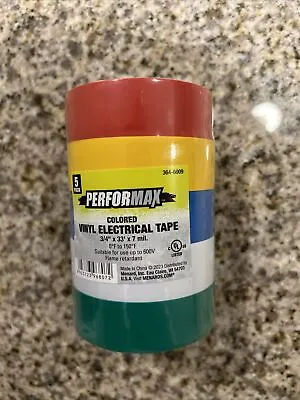 Multi Colored 5 Pack Vinyl Electrical Tape 3/4 X 33' Red Yellow Blue White Green • $9