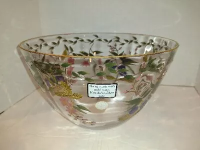 ROMANIAN CRYSTAL Fruit Salad Punch Bowl Hand Painted 22K Gold Trim 11” X 6.5 NEW • $23