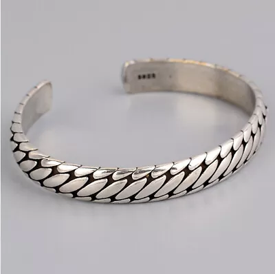 925 Sterling Silver Vintage Oval Bracelet Retro Elegant Men Open Cuff New Bangle • $9.98