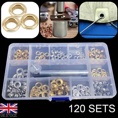 £7.89 • Buy 120x Grommets Durable Clothing Metal Eyelets Button Set Installation Tool Kit UK