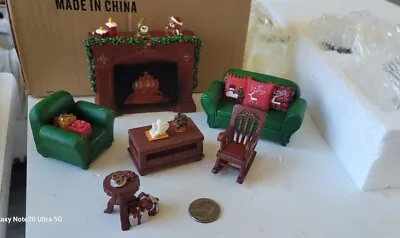 Lighted Christmas Furniture Set #26990 Miniature Diorama Dollhouse Fireplace • $30.35