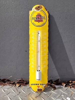 Vintage Pennzoil Thermometer Porcelain Sign Motor Oil Gas Station Store Service • $134.75