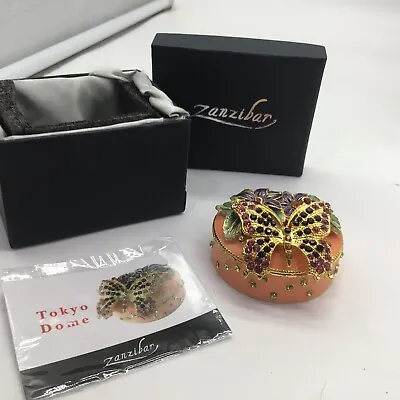Zanzibar Butterfly Peach Enameled Metal Trinket Box “Tokyo Dome” Box Rhinestones • $19