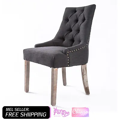 La Bella French Provincial Dining Chair Amour Oak Fabric Studs Retro - Black • $182.90