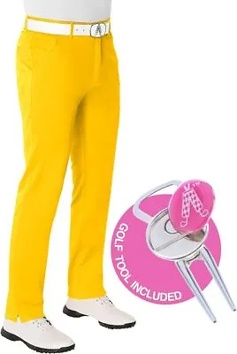 Royal And Awesome Men`s Golf Trousers YOLO Yellow Golf Pants Waist 30 - 44 • £44.99