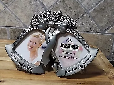 Malden 2 - Opening Wedding Frame - Pewter   Bells - 2 X 2 1/2 Photos • $7.99