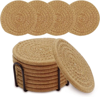 $14.70 • Buy Coomin Coasters With Holder, 8Pcs Absorbent Coasters For Drinks, Cotton Woven Fa