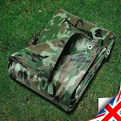Camouflage Tarp Sheet Tarpaulin Strengthened Waterproof Strong - CAMO 95g/sm • £3.49