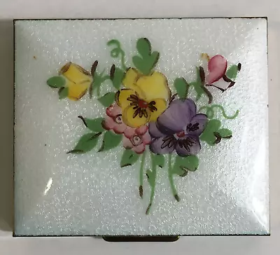 Vintage Ladies Compact - Guilloche Enamel Painted Flower Bouquet - Pansies (1000 • $34.99