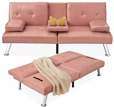 Convertible Futon Sofa Bed Sleeper Recliner Couch Living Room Leather Pink Sale • $299.99