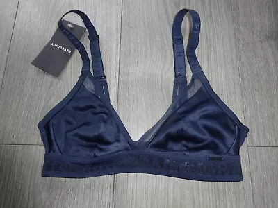 M&s Marks & Spencer Autograph Navy Blue Satin Bralette Bra Uk Size 8 A-c Cup • £7.99