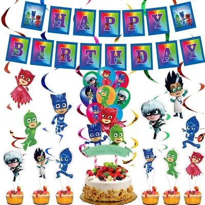 PJ Masks Theme Color Balloon Happy Birthday Banner Cake Topper Decor Party • $12.95