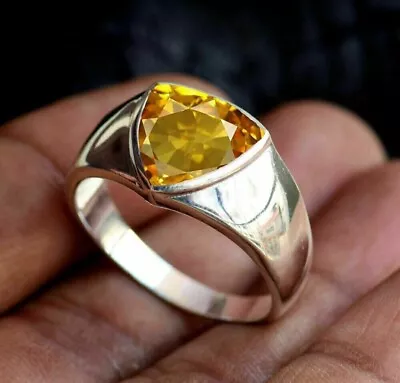 2Ct Trillion Cut Lab Created Citrine Men's Engagement Ring 14K White Gold Plated • $104.99