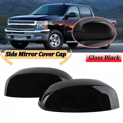 2PCS GLOSS BLACK Mirror Covers For 2007-2013 Chevy Silverado GMC Sierra • $23.63