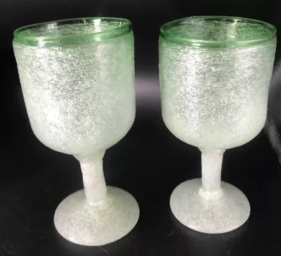 Pair Of Vintage Handblown Lime Green Sherry Glasses Barware • $11.99