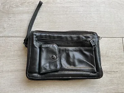 Men's Black Leather Wrist Clutch Bag Business Purse • $29.95