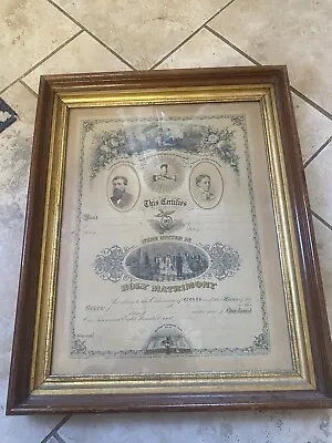Marriage Wedding Certificate Framed Illinois Iowa Framed June 26 1878 Antique • $199
