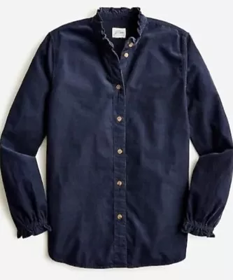 J Crew Ruffleneck Corduroy Button Down Shirt Navy Women's 6 • $11