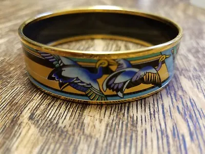 Pristine Michaela Frey Austria Blue Enameled Crane Birds Bangle Bracelet • $150