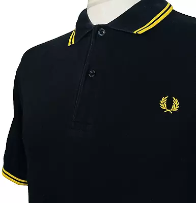 Fred Perry M3600 Polo - Black/ New Yellow - Size L - Ska Mod 60s Casuals Scooter • £3.20