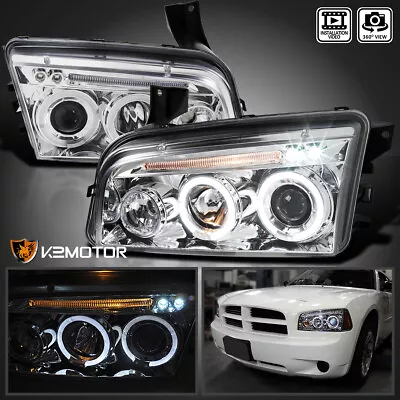 Clear Fits 2006-2010 Dodge Charger LED Halo Projector Headlights Lamps L+R Pair • $134.38