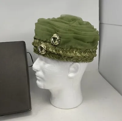 Netter’s Vintage Hat Womens W/box Green Floral Lace Netting Spfd Mo 1950's • $13.50