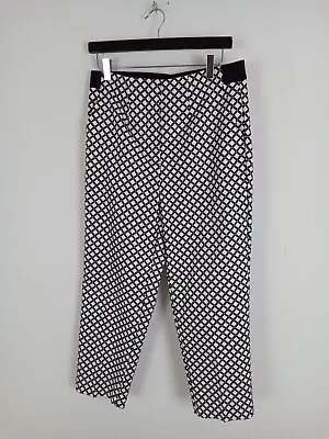 Marks And Spencer Slim Cropped Trousers High Rise Blue Geometric Print New F2 • £9.99